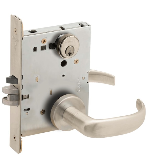 Schlage Grade 1 Entrance Office Mortise Lock, Conventional Cylinder, S123 Keyway, 17 Lever, A Rose, Satin Ni L9050P 17A 619 - main